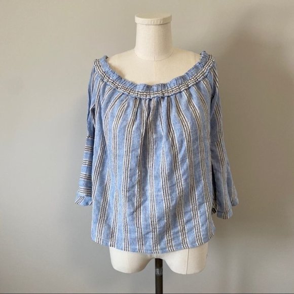 Lucky Brand Off Shoulder Bell Sleeve Striped Top - Picture 3 of 10
